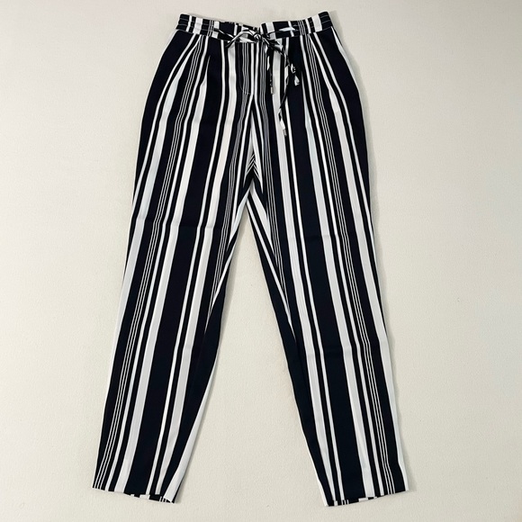 ZARA BASIC Striped Drawstring Pants - Picture 1 of 10